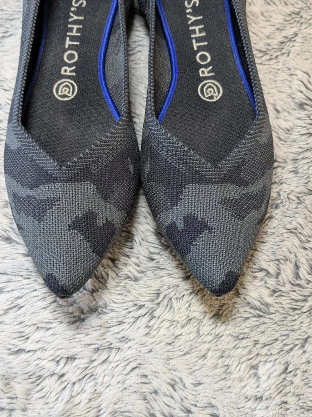 Rothy’s Point Camo Gray Black Flats Pointed Toe Size 8.5